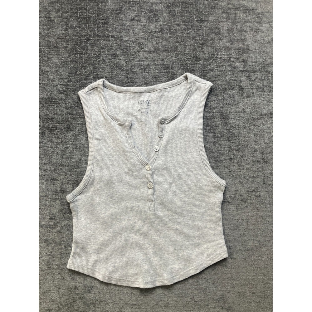 PacSun Crop Tank Womens Small Gray Soft Ribbed Knit Cotton Casual Henley Neck